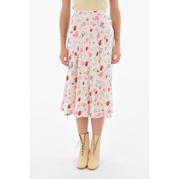 Samsøe Samsøe Alsop Pink Garden Floral Printed Flared Midi‎ Skirt Size Large - Picture 1 of 12